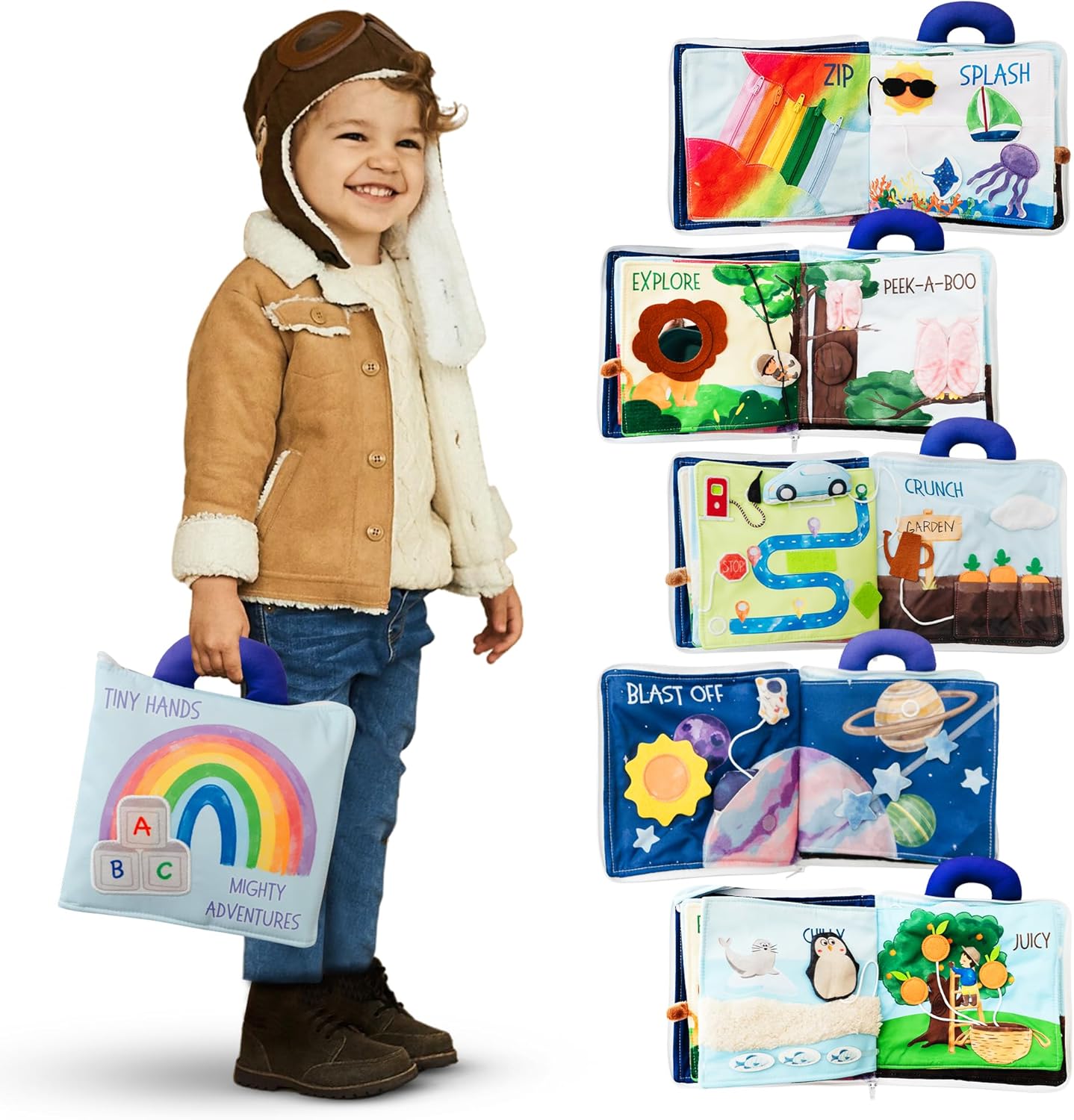 Busy Book for Toddlers 1-3 - No Loose Pieces - Montessori Toys for 1, 2, 3 Year Olds - Mess-Free Airplane Quiet Board Travel Toy - Educational Busy Board & Soft Toddler Activity Book