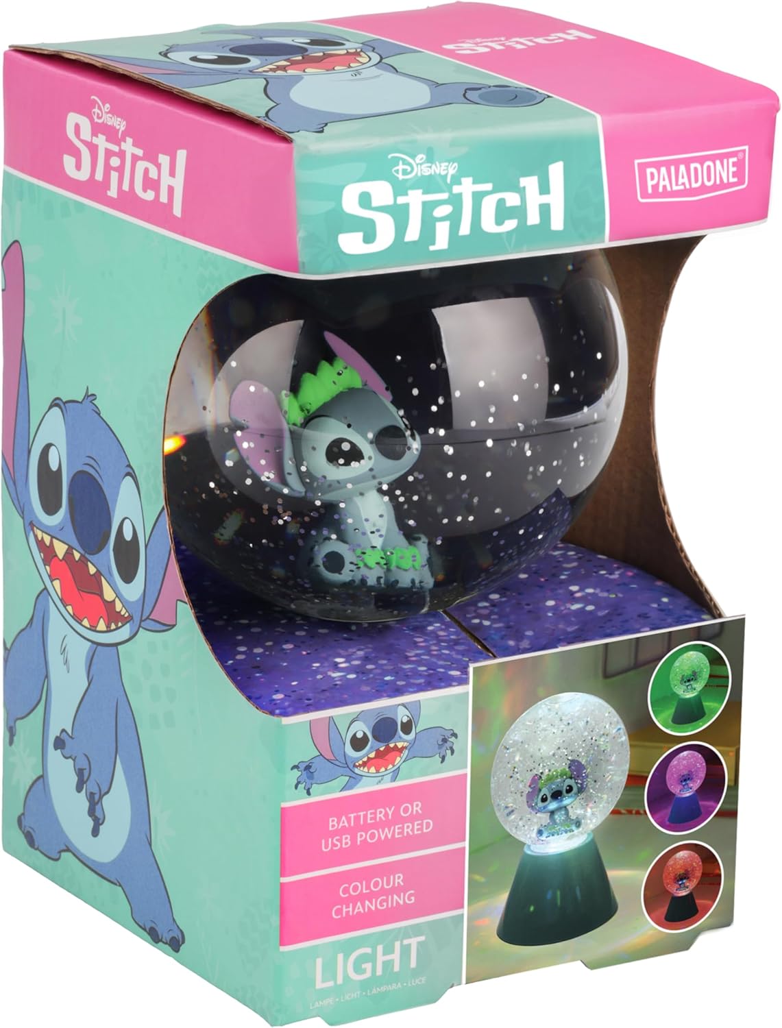 Paladone Disney Lilo & Stitch LED Glitter Ball, Officially Licensed Gift, Color Changing Light-Up Snow Globe for Kids, Teens, Adults, Compact Design