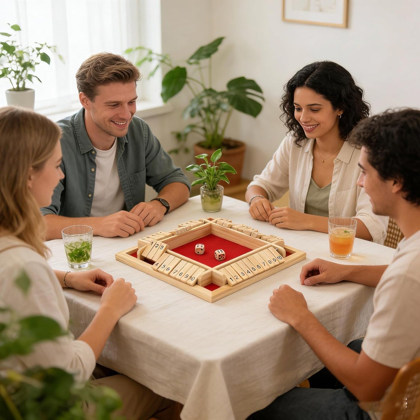 1-4 Players Shut The Box Dice Game, 10 Numbers Traditional Wooden Pub Bar Board Family Table Mat Game Dice for Adults