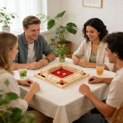1-4 Players Shut The Box Dice Game, 10 Numbers Traditional Wooden Pub Bar Board Family Table Mat Game Dice for Adults