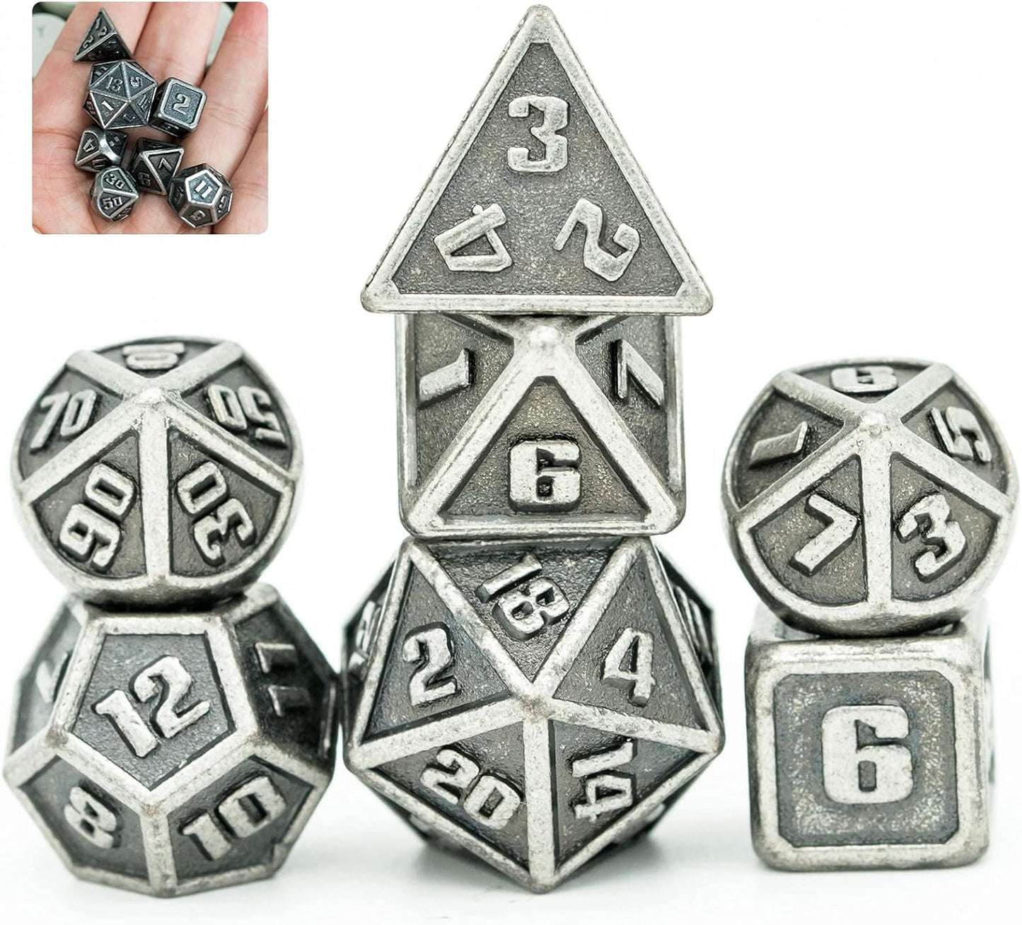 UDIXI Steampunk Metal Dice Set, 7 Die Polyhedral DND Dice Set for D&D Role Playing Game and Math Teaching (Ancient Copper)