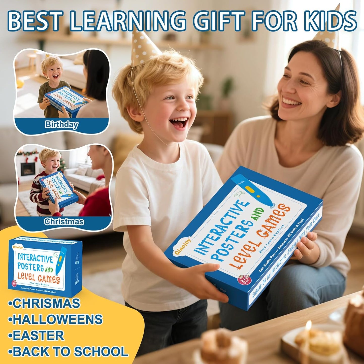 Qiaojoy Bilingual Interactive World Map for Kids Learning and Educational Toys, Talking Electronic Kids World Map i-Poster Geography Games Ages 3 to 12 Years Old, Custom Talking Birthday Gifts Card