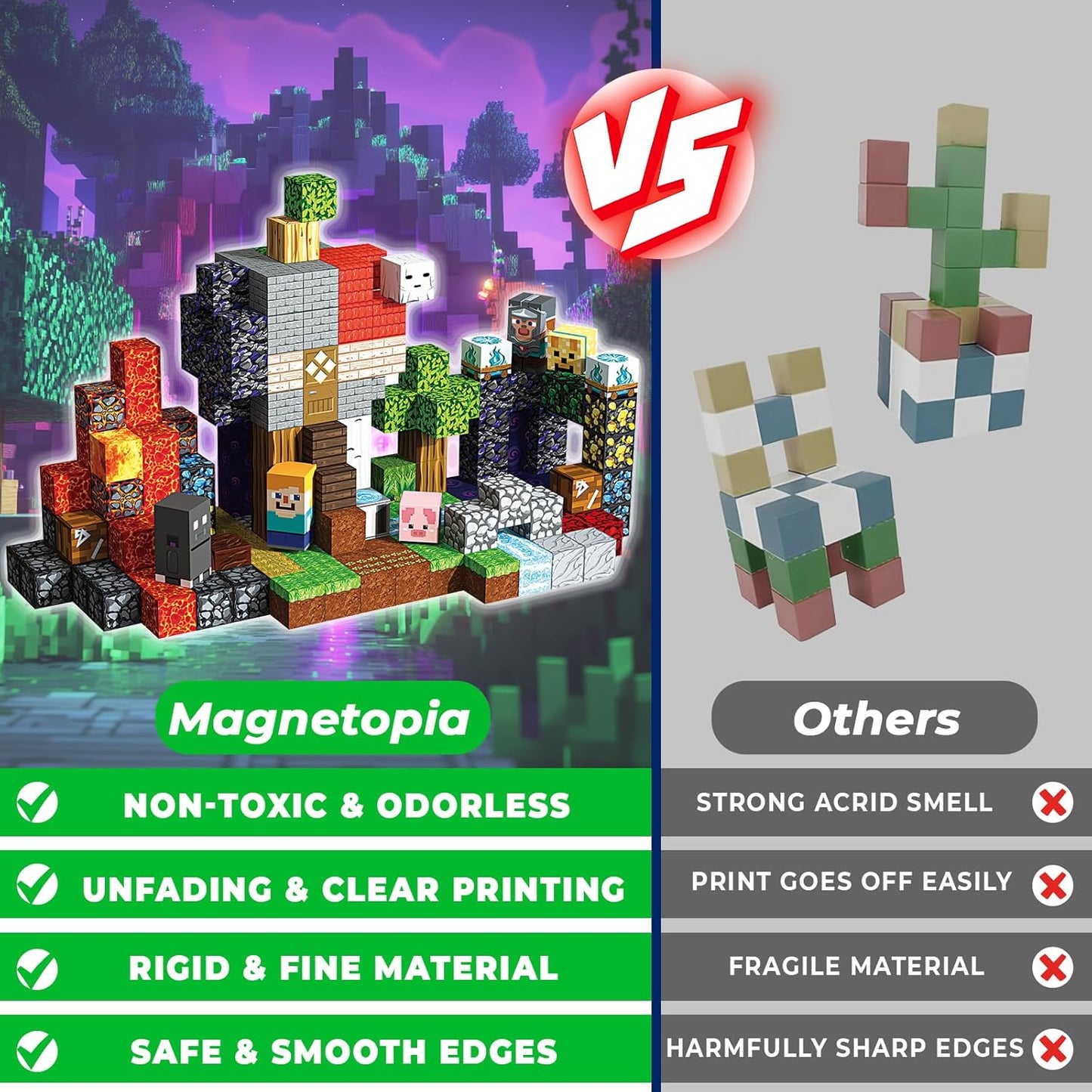 Magnetic Blocks - 200PCS Magnetic Blocks with 6 Base Plate, Magnetic Building Blocks for Kids Ages 4 5 6 7 8, Stacking Magnets for Kids, Birthday Gifts for 3-10 Year Old Boy Girls, STEM Toys