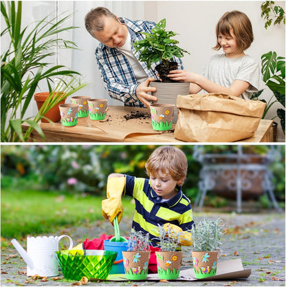 72 Pcs 4 Inch Garden Paper Pot Craft Kit Spring Crafts Bulk Including Round Paper Mache Pots Adhesive Foam Sticker EVA Grass Sticker Mother's Day DIY Planting Growing Garden Kit