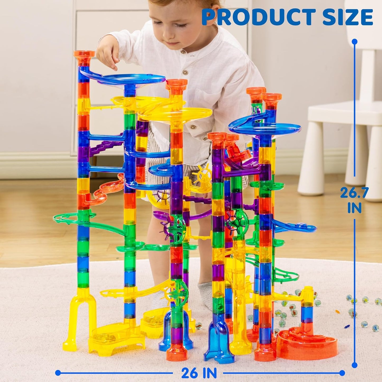 JOYIN 150Pcs Glowing Marble Run- Construction Building Blocks Toys with 5 Glow in The Dark Glass Marbles, STEM Educational Building Block Toy, Birthday Gifts, Easter Basket Stuffers