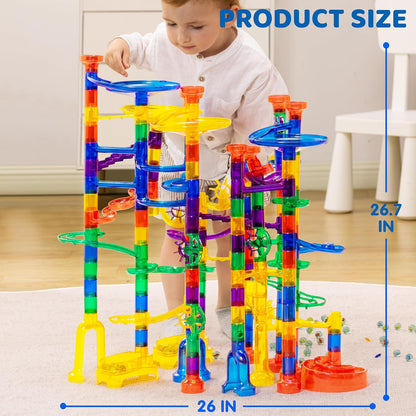 JOYIN 150Pcs Glowing Marble Run- Construction Building Blocks Toys with 5 Glow in The Dark Glass Marbles, STEM Educational Building Block Toy, Birthday Gifts, Easter Basket Stuffers