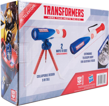 Transformers Jr. Telescope for Kids – 6× Magnification, Glow-in-The-Dark Tube, Sliding Focus, Collapsible Tabletop Tripod – Fun Beginner Telescope for Astronomy & Wildlife