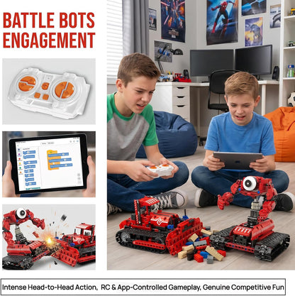 STEM Toys Robot Kit, App & Remote Control Excavator for Boys, Robotics for Kids Ages 12-16, Educational RC Bulldozer Toy, STEM Kits for Kids Age 12-14, Construction Robot Gift