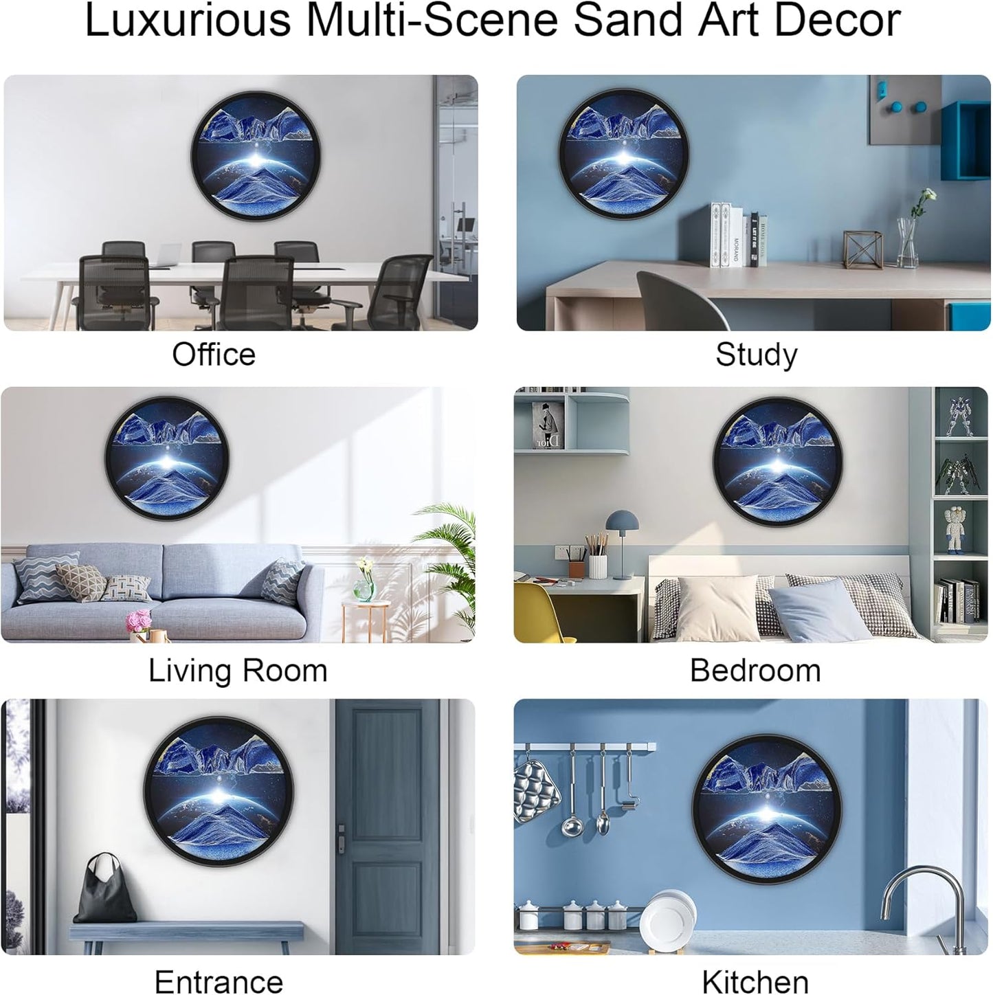 17.3" Moving Sand Art, 3D Sand Art Pictures Deep Sea Sandscape Living Room Decoration, 360° Rotate, Glass Crafts Solid Wood Frame, Relaxing Mood Home Office Work Wall Art Decor