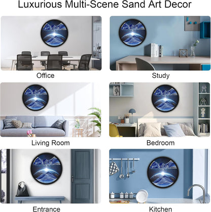 17.3" Moving Sand Art, 3D Sand Art Pictures Deep Sea Sandscape Living Room Decoration, 360° Rotate, Glass Crafts Solid Wood Frame, Relaxing Mood Home Office Work Wall Art Decor
