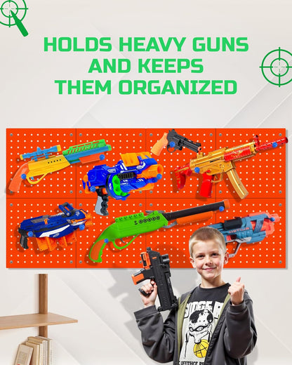 Skywin Wooden Pegboard for Nerf Gun Storage, Nerf Gun Wall Mount Eagle Shape, Compatible with All Blasters, Rack for Wall Organization - Birthday Gift for Kids (Orange)