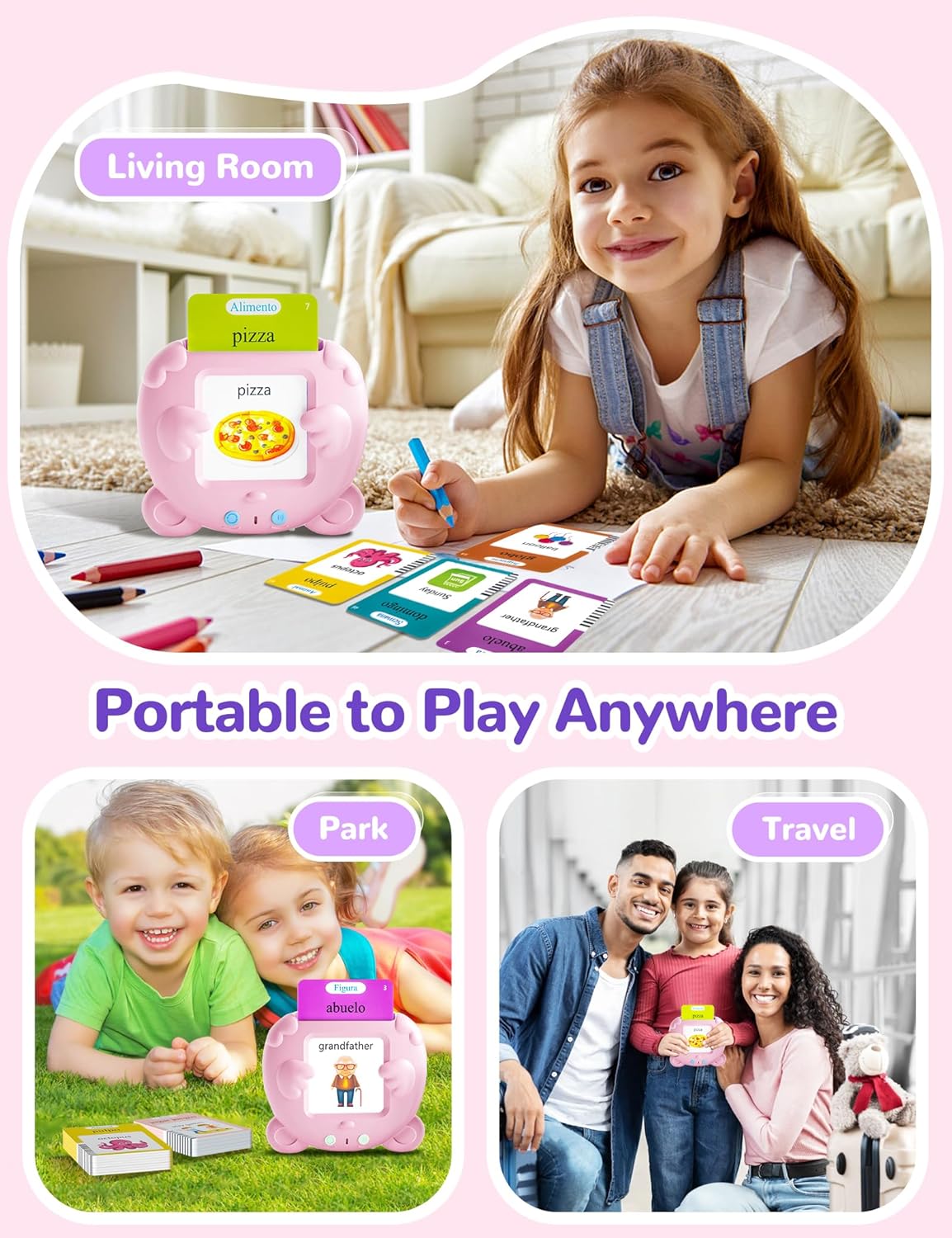 Spanish & English Talking Flash Cards for Toddlers, 510 Sight Words Bilingual Learning Toys for Children, Autism Pocket Speech Therapy Toys, Español Vocabulary Educational Flashcards