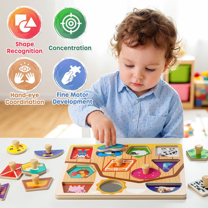SYNARRY Farm Animals Toddler Puzzles, Wooden Puzzles for Toddlers 1-3, Jumbo Knob Peg Chunky Puzzle, Baby Puzzles 12-18 Months for Shape Recognition Fine Motor Skills, Barn Farm Toys for Toddlers 1-3