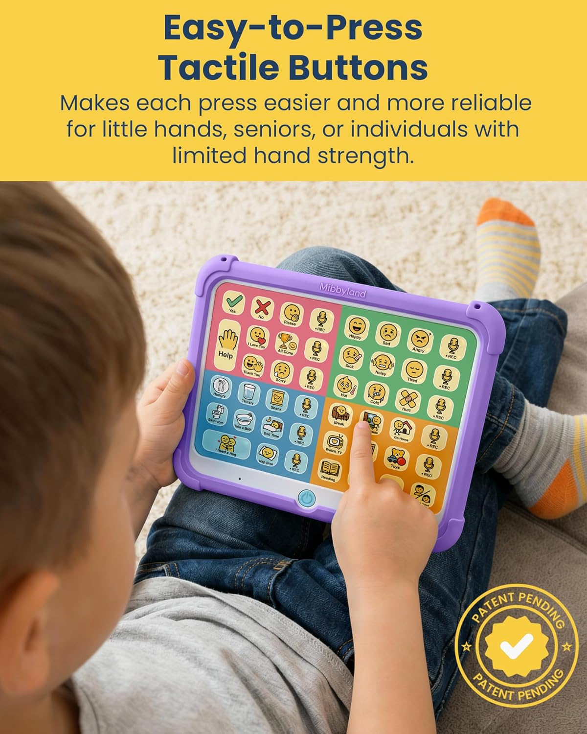 MibbyTalk AAC Device for Autism & Nonverbal Kids and Adults, Communication Tool for Home & School Use and Speech Therapy – 32 Preset Buttons, 11 Recording Buttons with Stickers, Silicone Case, Blue