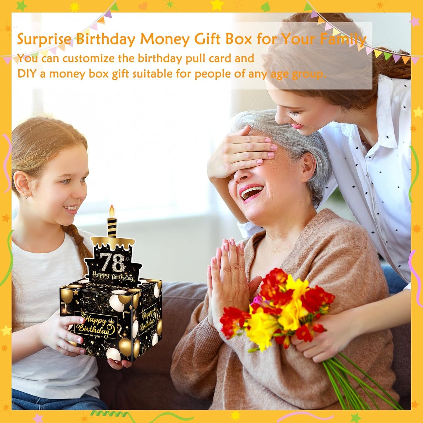 Birthday Money Box for Cash Gift Pull, Surprise Gift Boxes for Money, Money Holder Box with Pull Out Happy Birthday Card and 50Pcs Transparent Bags, Money Gift Ideas for Kids and Adults
