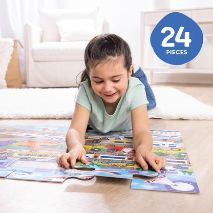 Melissa & Doug Traffic Jam, City Vehicle Themed Jumbo Floor Puzzle, 24-Piece Jigsaw Puzzle with Multiple Vehicles, 3 x 2 Foot Toddler Puzzles for Kids Ages 3+