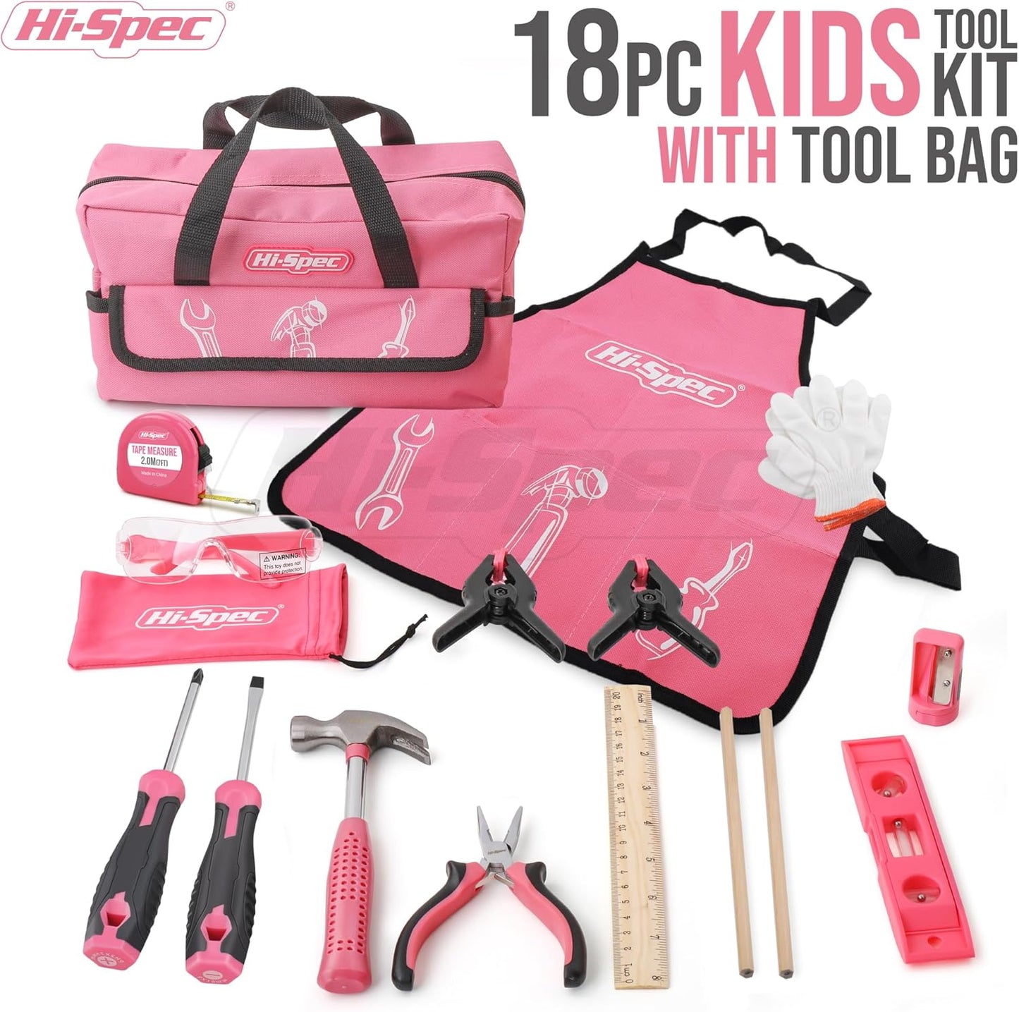 Hi-Spec 16pc Orange Kids Tool Kit Set & Child Size Tool Belt. Real Kit for DIY Building, Woodwork & Construction Learning for Kids