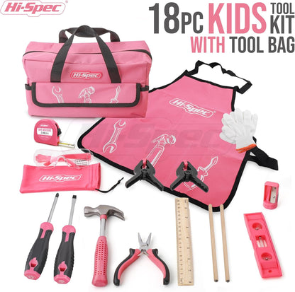 Hi-Spec 16pc Orange Kids Tool Kit Set & Child Size Tool Belt. Real Kit for DIY Building, Woodwork & Construction Learning for Kids