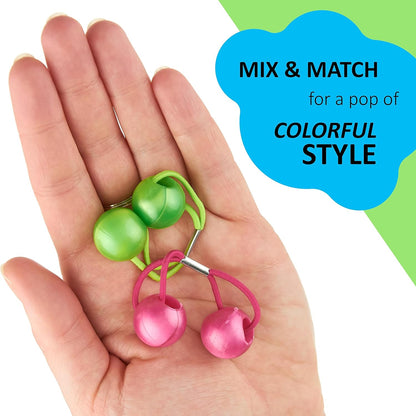 20pc Ponytailers Balls Elastics 18mm Round Opaque Multicolored Twin Beads Bauble Holders Toddler Kids Braiding Styling