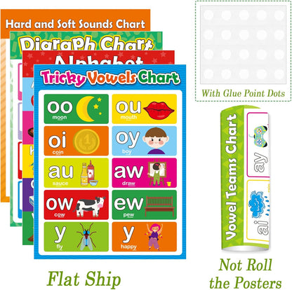 gisgfim 12 Pieces English Phonics Language Posters Decorations for Word Wall Phonics Charts for Alphabet Flash Cards Materials