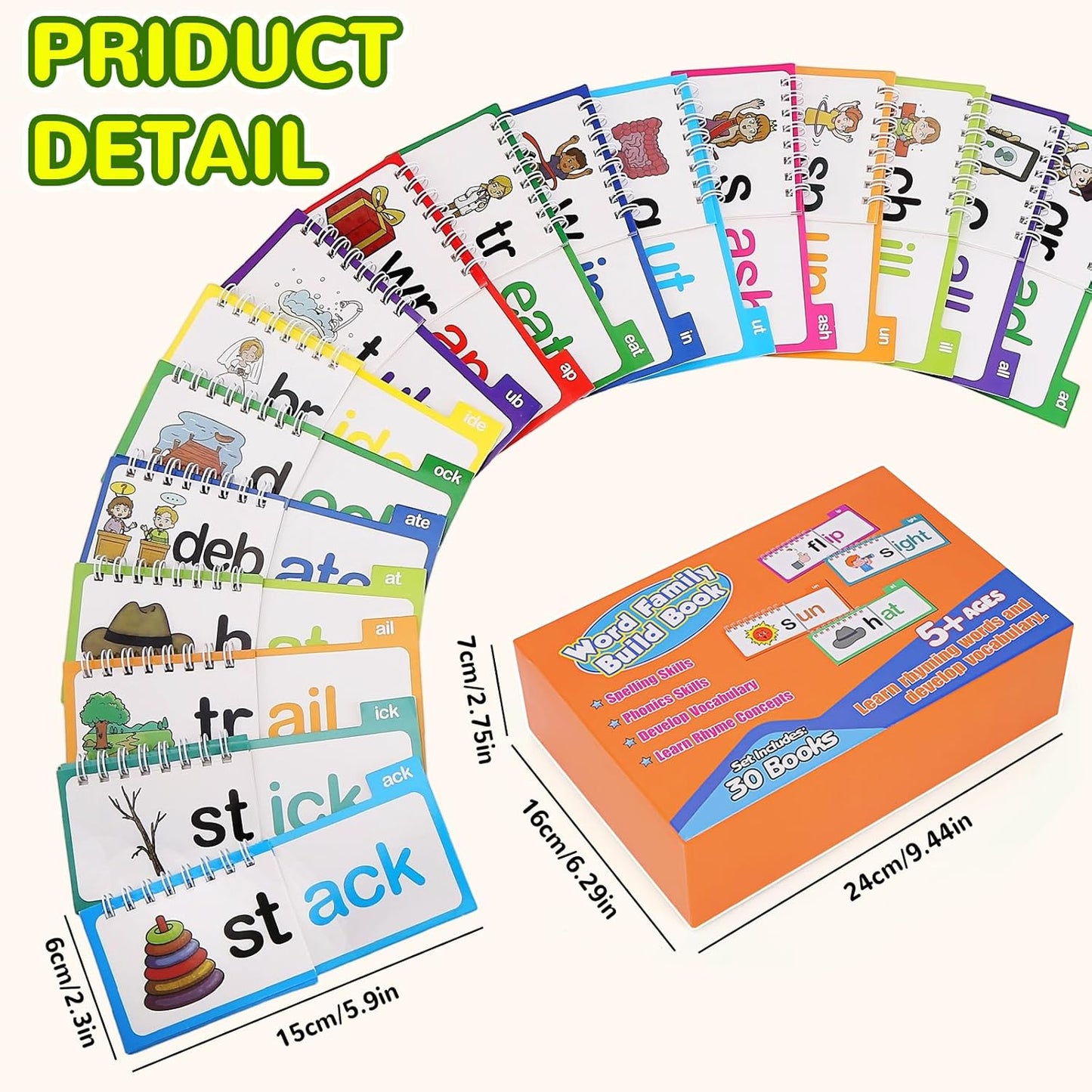 30PCS Read and Rhyme Flip Books, Interesting Word Family Flip Books, Phonics Flash Cards, Sight Words Flash Cards Kindergarten, Read and Rhyme Flip Activity Book