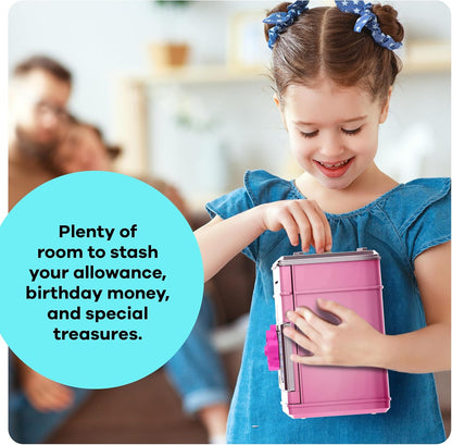Piggy Bank for Kids - Electronic Money Saving Box w/Code- ATM Safe - Toy Coin Bank - Toys for Girls Age 3, 4, 5, 6, 7 - Birthday Gifts for 8, 9, 10, 11, 12 Year Old Girl (Pink & Silver)