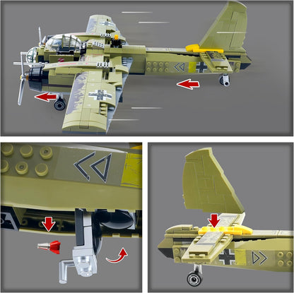 General Jim's WWII Iron Empire JU-88 Bomber Plane Building Blocks Set, 559 Pieces German Twin-Engine Aircraft Model w/Display Stand, Detailed WWII Airplane Compatible w/Major Brick Brands | GJ-WW2GB