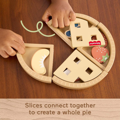 Fisher-Price Wood Pretend Play Toy Fruit Pie, Tiny Garden 16-Piece Wooden Food Puzzle Set for Preschool Kids Ages 3+ Years (Amazon Exclusive)