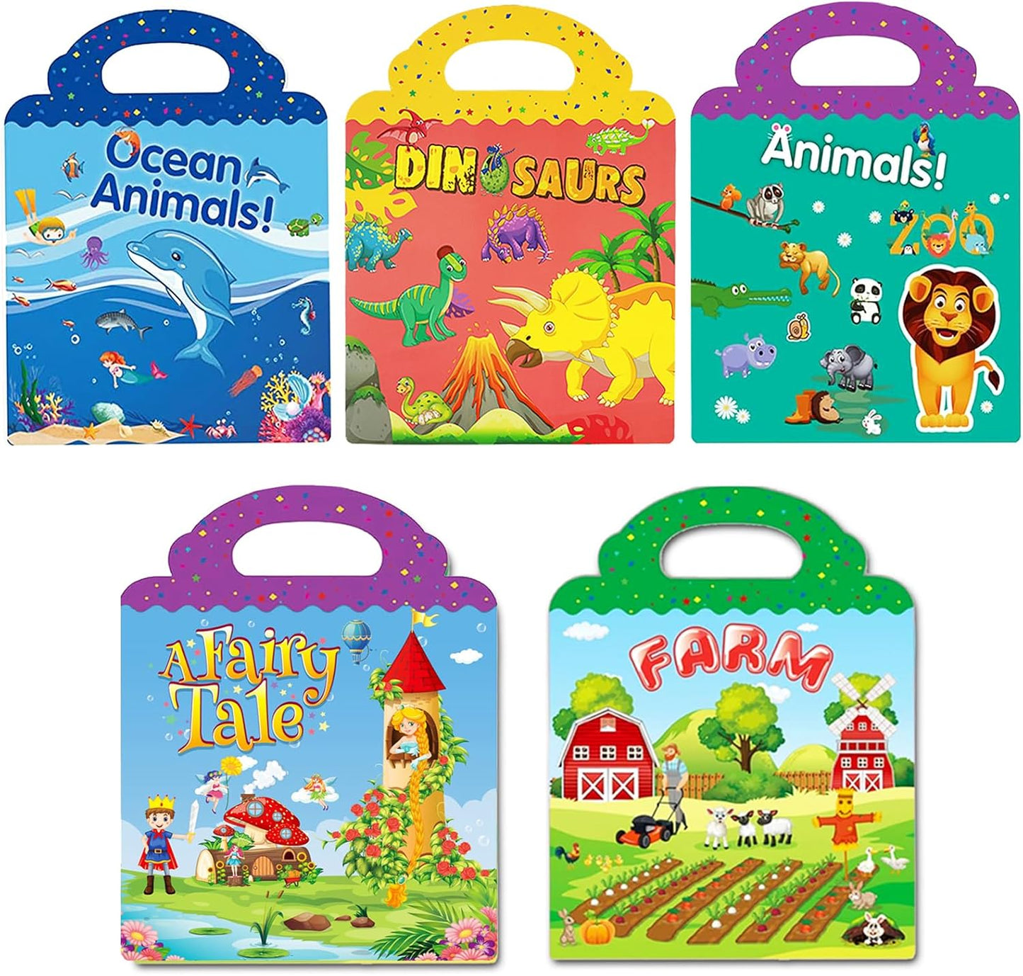 RUSON Reusable Sticker Book for Kids, 2 Sets Educational Learning Toys Travel Stickers Activity Books for Toddler Girls Boys Age 3+ Birthday Gifts - Vehicle & Dinosaur