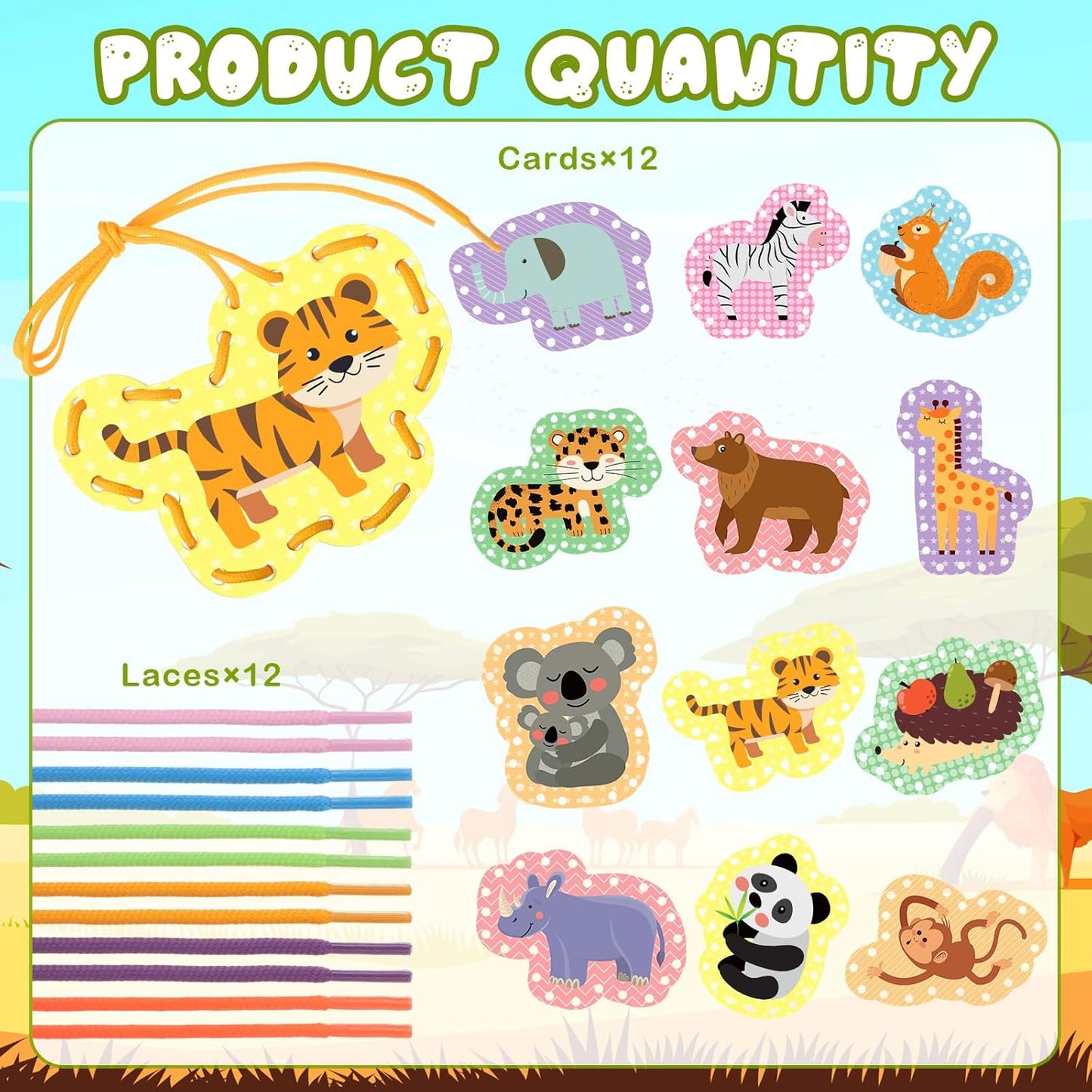 Chivao Lacing Cards for Toddlers Kids, 12 Pcs Sewing Kit Preschool Learning Activities for Kids Travel Craft Set Manipulatives for Preschoolers Homeschool Developing Imagination Skills