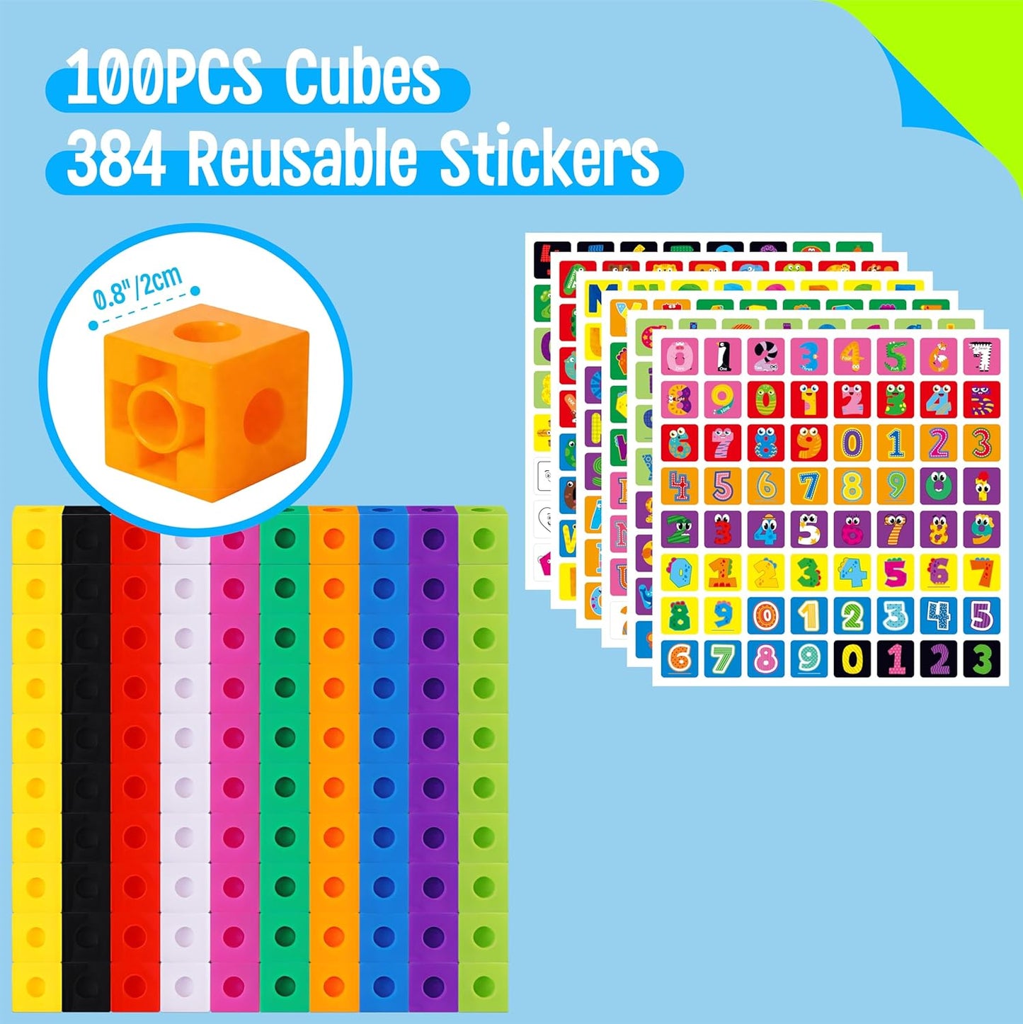 SpriteGru Math Linking Cubes, Math Cubes Manipulatives with Activity Cards Linking Cube Math Counters for Kids Kindergarten Learning Activities