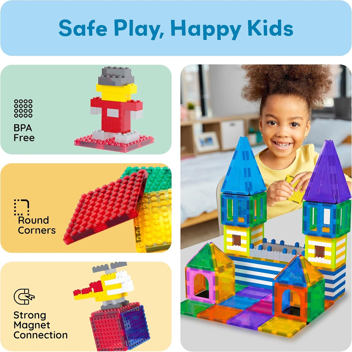 PicassoTiles 333pcs Magnetic Brick Tile and Magnetic Tile Combo Set, Action Figures included, Building Blocks STEM Toys, Educational Montessori Preschool Toddler classroom learning toys, Kids activity