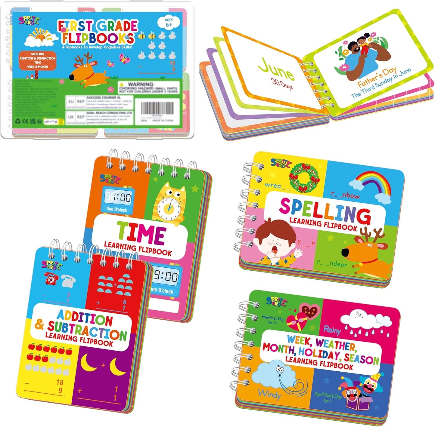 4 Preschool Learning Flipbooks, 96PCS Double Sided Printed Cards Set, Alphabet Letter A-Z, Number 1-20, Feelings and Emotions, Shapes and Colors Mini Board Books Set Early Educational Tool for Kids