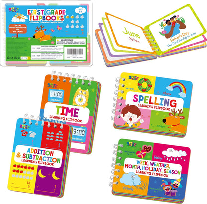 4 Preschool Learning Flipbooks, 96PCS Double Sided Printed Cards Set, Alphabet Letter A-Z, Number 1-20, Feelings and Emotions, Shapes and Colors Mini Board Books Set Early Educational Tool for Kids