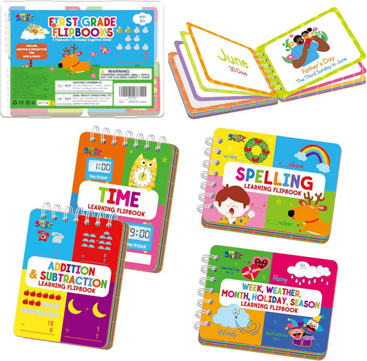 4 Preschool Learning Flipbooks, 96PCS Double Sided Printed Cards Set, Alphabet Letter A-Z, Number 1-20, Feelings and Emotions, Shapes and Colors Mini Board Books Set Early Educational Tool for Kids