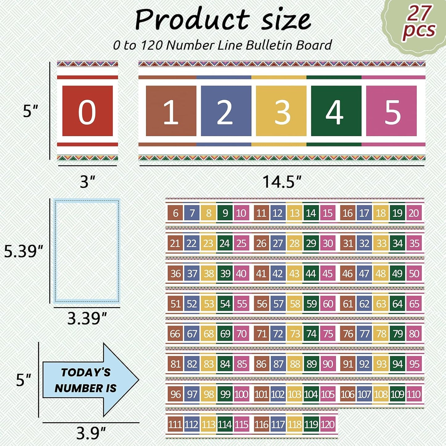 Number Line for Classroom Office Wall,Bulletin Board Border,Printed Paper Signs 0-120 Laminated Number Line Strips Chalkboard Brights Math Poster Classroom Decorations for Teachers, Students, Kids