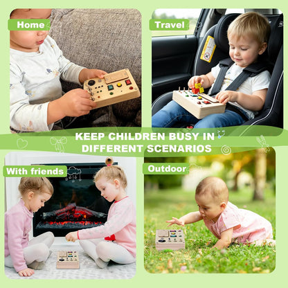 Busy Board Toddler Montessori Led Light Switch Busy Board Autism Sensory Wall Panel Fidget Board Wooden Toys for Toddlers 1-3