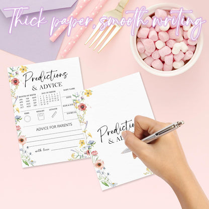 Spring Wildflowers Predictions & Advice Theme Baby Shower Games for New Parents - 50 Flowers Game Cards for Boys & Girls -Gender Neutral Gender Reveal Baby Announcement Activities Supplies & Decor-A02