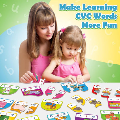 CVCC & CCVC Puzzle Cards for Kids,Phonics Games,Speech Therapy Toys for Toddlers,3 Alphabet Letter Word Puzzle,Learning Reading Spelling Games,Preschool Kindergarten Classroom Must Haves