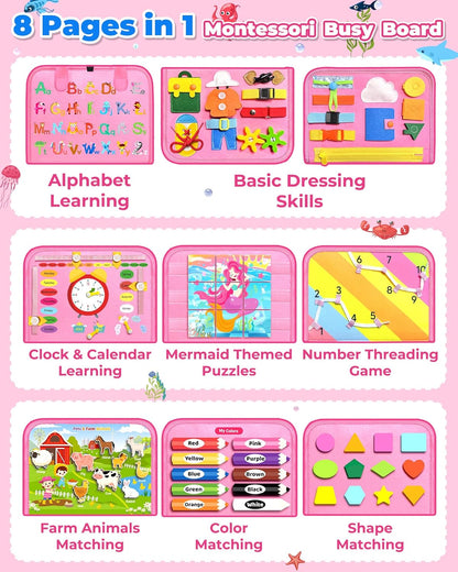 Gojmzo Busy Board Montessori Toys for Toddler Boy Girl Birthday Gifts, Busy Book Sensory Toys for Toddlers, Learning Educational Toddler Travel Activities