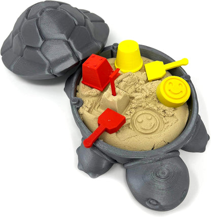 Munnygrubbbers - Mini Desktop Turtle Sand Box - 6 x 6 in - Stress Relief - Includes Soft Moldable Play Sand and Mini Tool Accessories - Novelty Gift - Desktop Decor - Zen Garden - (Lavender)