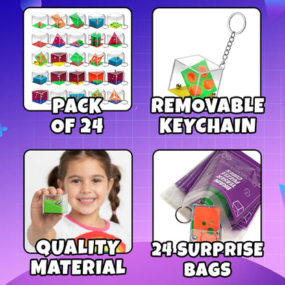 Brain Teaser Puzzle Cubes on Keychain (24 Pack) - Mini Maze Toys for Kids, Unique Party Favors, Goodie Bag Fillers, Treasure Box Classroom Rewards, Bulk Small Toys for Boys & Girls