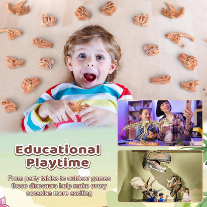 24-Piece Dinosaur Bone for Sandbox, Realistic Dinosaur Figure Plastic Dino Skulls Bulk for Sand Box Easter Dino Themed Birthday Party Digging Sensory Bin Cake Decoration Classroom Prize, Brown