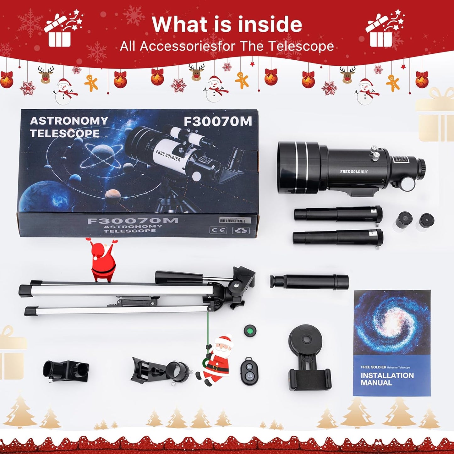 FREE SOLDIER Telescope for Kids 70mm Aperture Astronomical Refractor Telescopes for Beginners (15X-150X) 300mm Telescope for Adults High Powered with A Phone Adapter & A Wireless Remote (White)