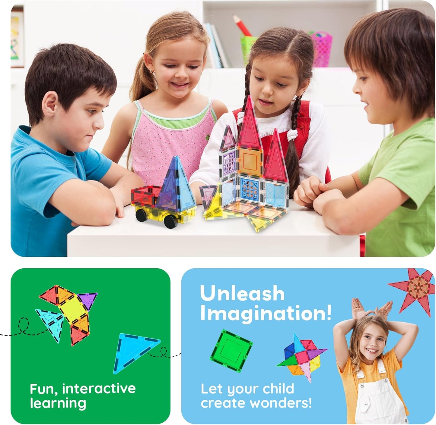 PicassoTiles 101 Piece Magnetic Tile Building Blocks Set with Durable Storage Bag STEM Educational Construction Magnet Toy Kit for Toddlers Preschool Kids Boys Girls Age 3 Plus Indoor Learning PT06