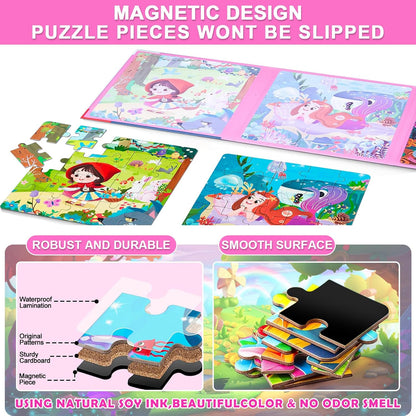 Magnetic Puzzles for Toddlers 1-3, Cartoon Mermaid Magnet 3 in 1 Jigsaw Puzzle, Kids Travel Puzzles Toys, Preschool Learning Toy for Kids 1-8 Year (Mermaid)