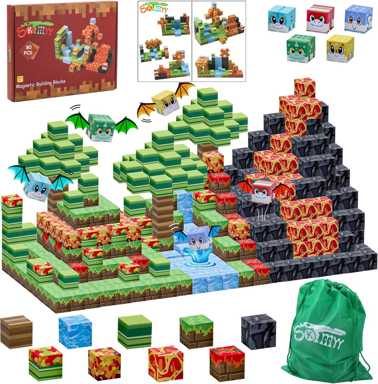 Mini Magnetic Tiles,78PCS Travel Magnetic Tiles Set with Iron Box,Portable Building Blocks for Kids Ages 3+,Car Airplane Travel Essentials Kids Toy,Creative STEM Toys Birthday Gift for Boys & Girls