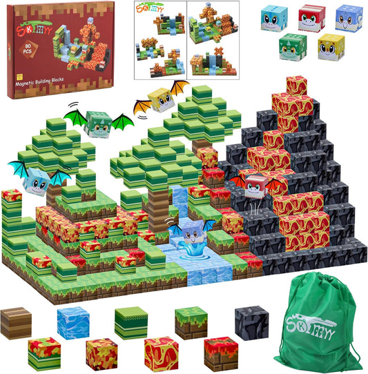 Mini Magnetic Tiles,78PCS Travel Magnetic Tiles Set with Iron Box,Portable Building Blocks for Kids Ages 3+,Car Airplane Travel Essentials Kids Toy,Creative STEM Toys Birthday Gift for Boys & Girls