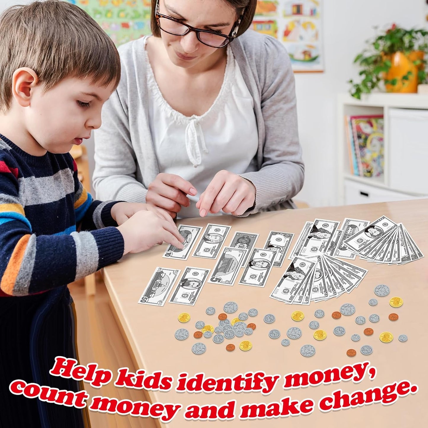 Kasfalci Money Activity Set for Kids for Learning, Pretend Play, Math Manipulatives,Teaching,Counting,Learning & Education Toys for Kindergartner Classroom & Homeschool,Math Games for Toddler, Teacher
