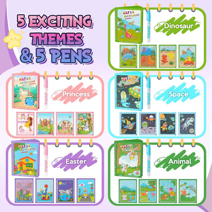 CMTOOP 5 Pack Water Coloring Books for Toddlers 1-3 - Mess Free Painting for Kids & Reusable Magic Water Activity Book - Aqua Art Travel Toys & Educational Arts and Crafts Gifts for Boys Girls Age 2-4